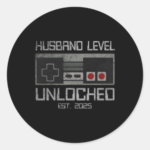 Toekomstige echtgenoot bruidegom in 2025 gamer bru ronde sticker