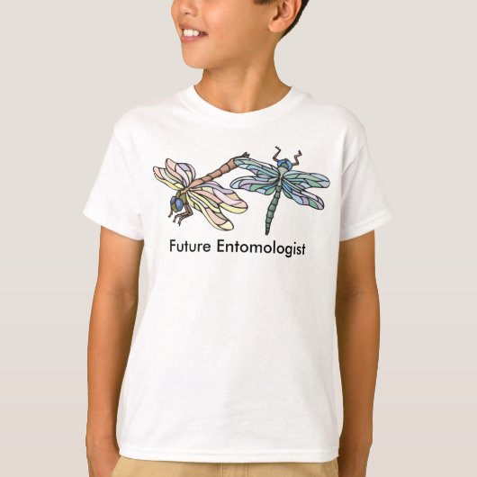 Toekomstige Entomologist Peach en Blue Dragonflies T-shirt (Voorkant)