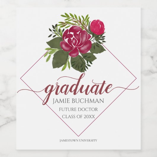 Toekomstige Graduatie Dr. Floral Trendy Script Red Wijn Etiket (Enkel label)
