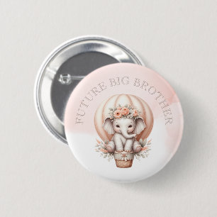 Toekomstige grote broer baby shower perzik olifant ronde button 5,7 cm