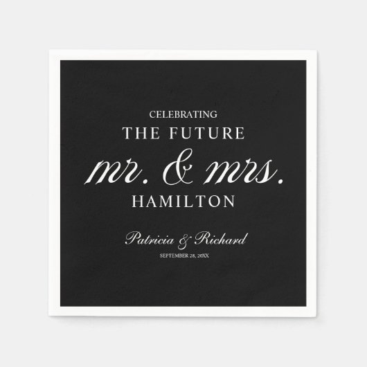 Toekomstige heer en mevrouw verlovingsfeest zwart servet (Voorkant)