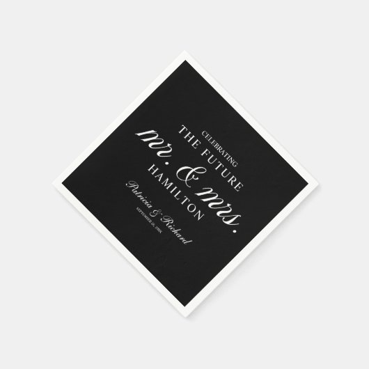 Toekomstige heer en mevrouw verlovingsfeest zwart servet (Hoek)