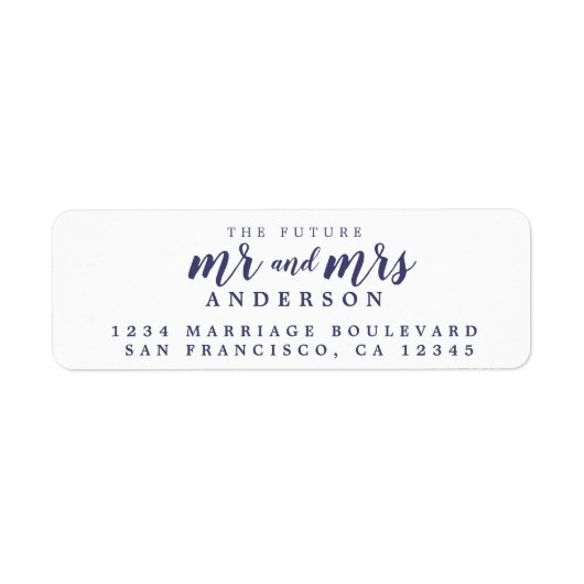 Toekomstige heer mevrouw Navy Blue Script Retourad Etiket (Voorkant)