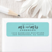 Toekomstige Heer Mevrouw Turquoise Trouwretouradre Etiket (Insitu)