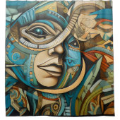 Toekomstige kubist Art Deco Abstract Douchegordijn (Voorkant)