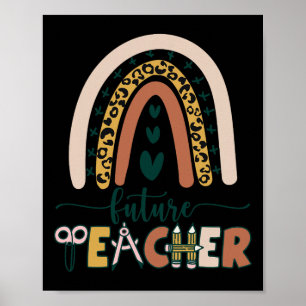 Toekomstige leraar Boho regenboog luipaard nieuwe Poster