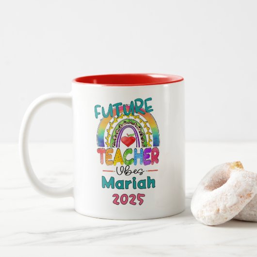 Toekomstige leraar gepersonaliseerd  tweekleurige koffiemok (Met donut)