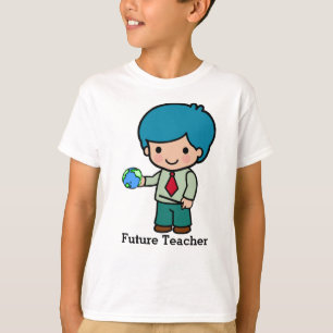 Toekomstige leraar met wereldbol t-shirt