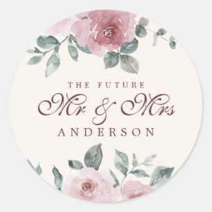 Toekomstige Meneer Mevrouw Bloemstof Stof Roze Bou Ronde Sticker