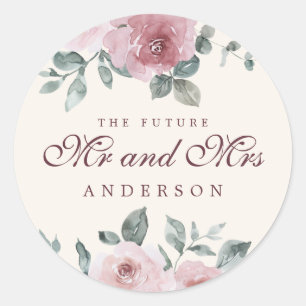 Toekomstige Meneer Mevrouw Bloemstof Stof Roze Bur Ronde Sticker