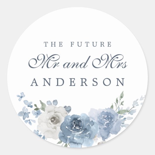 Toekomstige Meneer Mevrouw Donkerblauw Ivoor Bloem Ronde Sticker (Voorkant)