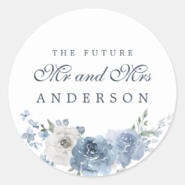 Toekomstige Meneer Mevrouw Donkerblauw Ivoor Bloem Ronde Sticker