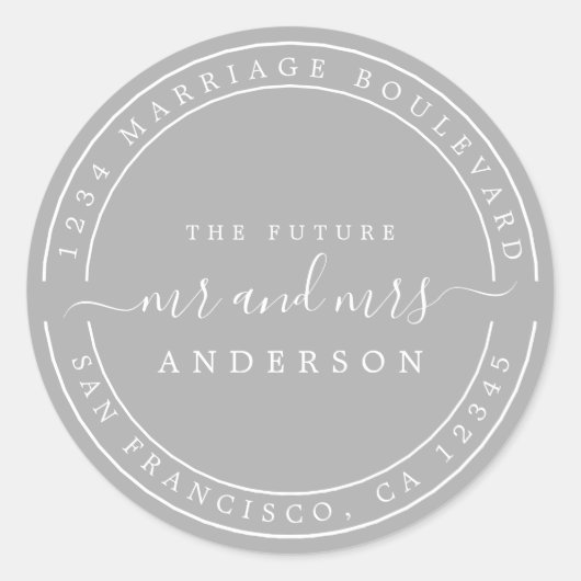 Toekomstige Meneer Mevrouw Huwelijk Retouradres Gr Ronde Sticker (Voorkant)