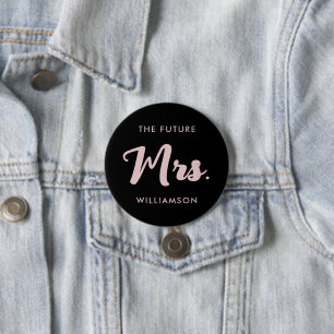 Toekomstige mevrouw Achternaam Trouwt Roze Zwart Ronde Button 7,6 Cm