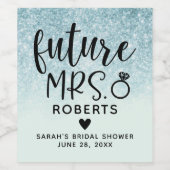 Toekomstige mevrouw Blue Glitter Bruidsfeest Wijn Etiket (Enkel label)