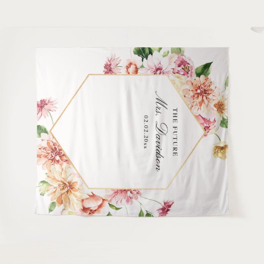 Toekomstige Mevrouw Blush Bloemstuk Bruidsfeest Ac Wandkleed (Voorkant (horizontaal))