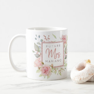Toekomstige Mevrouw Blush Roze Aquarelrozen Hart Koffiemok