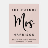 Toekomstige Mevrouw Blush Roze Bruidsfeest Welkom Acryl Bord (Voorkant)