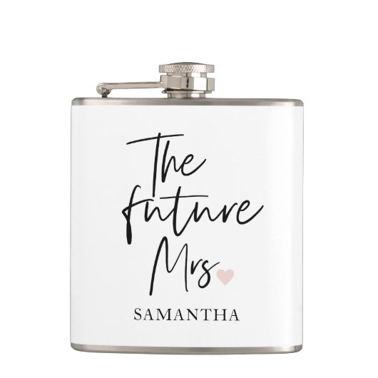 Toekomstige mevrouw en Jouw naam | Modern Beauty G Heupfles (Voorkant)