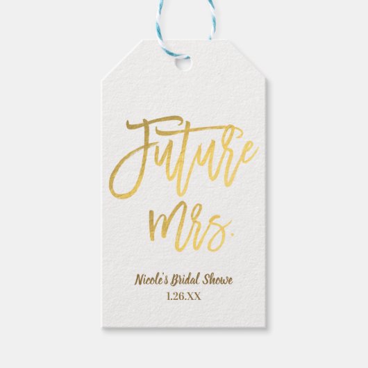 Toekomstige Mevrouw Faux Goud Folie Moderne Script Cadeaulabel (Voorkant)