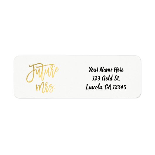 Toekomstige Mevrouw Faux Goud Folie Moderne Script Etiket (Voorkant)