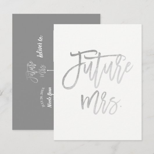 Toekomstige Mevrouw Faux Zilver Folie Modern Bewaa Aankondigingskaart (Voorkant / Achterkant)
