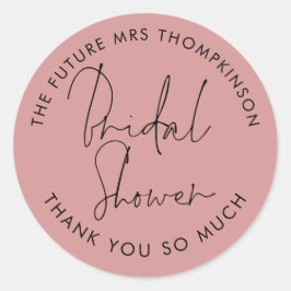 Toekomstige mevrouw Naam Dusty Roos Vrijgezellenfe Ronde Sticker