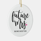 Toekomstige mevrouw (naam) in Zwart script Keramisch Ornament (Rechts)