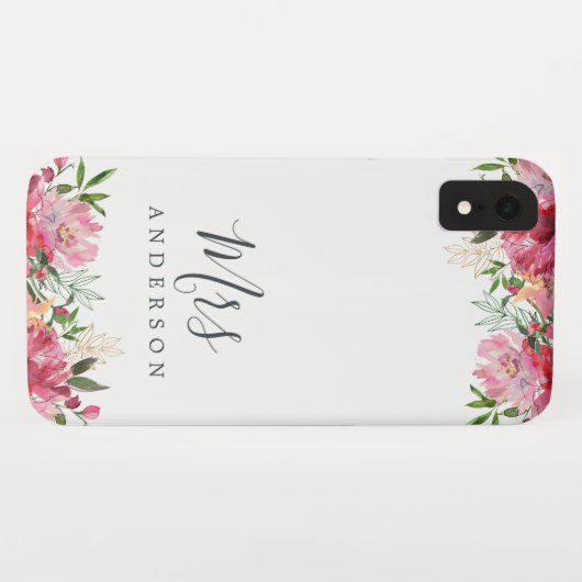 Toekomstige mevrouw Roze Bloem Chic Script Bruid G Case-Mate iPhone Case (Achterkant (horizontaal))