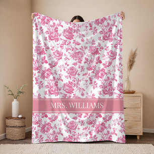 Toekomstige Mevrouw Roze Toile de Jouy Bruidsnaa Fleece Deken