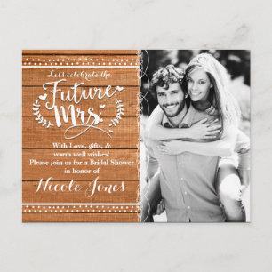 Toekomstige mevrouw Rustic Oak Wood Bruidsdouche Uitnodiging Briefkaart
