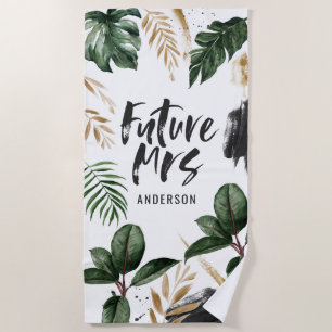 Toekomstige mevrouw tropisch blad en typografie strandlaken