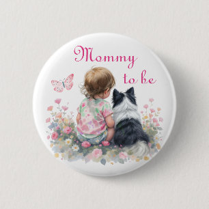 Toekomstige moeder Roze baby- en puppybabyshower Ronde Button 5,7 Cm