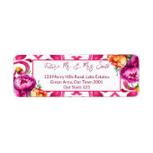 Toekomstige mr en mrs fuchsia tegels oranje pioene etiket (Voorkant)