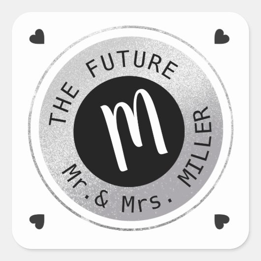 toekomstige Mr. Mrs. achternaam bruiloft monogram Vierkante Sticker (Voorkant)