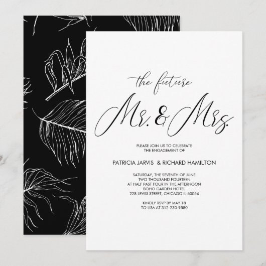 Toekomstige Mr. & Mrs. Engagement Party Chic Scrip Kaart (Voorkant / Achterkant)