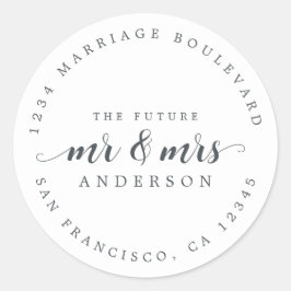 Toekomstige Mr. Mrs. Script Black White Return-adr Ronde Sticker