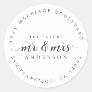 Toekomstige Mr. Mrs. Script Black White Return-adr Ronde Sticker