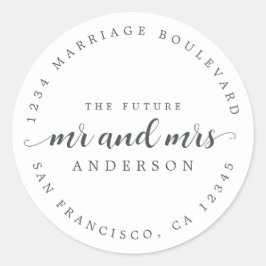 Toekomstige Mr. Mrs. Script Black White Return-adr Ronde Sticker