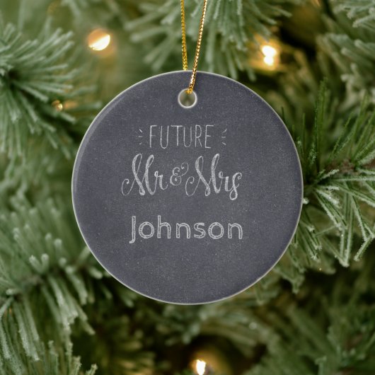 Toekomstige Mr & Mrs Surname Chalkboard met datum Keramisch Ornament (Boom)