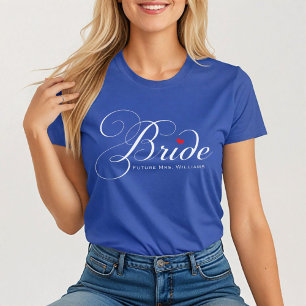 Toekomstige Mrs Bride Blue Personalized Script Wed T-shirt