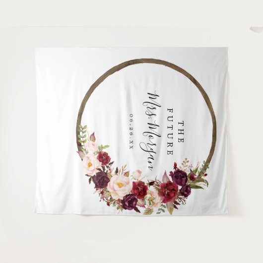 Toekomstige Mrs Bruidsfeest Backdrop Boho Burgundy Wandkleed (Voorkant (horizontaal))