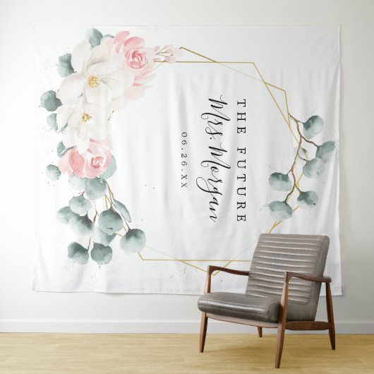 Toekomstige Mrs Bruidsfeest Backdrop Groene Bloeme Wandkleed (In Situ (horizontaal))