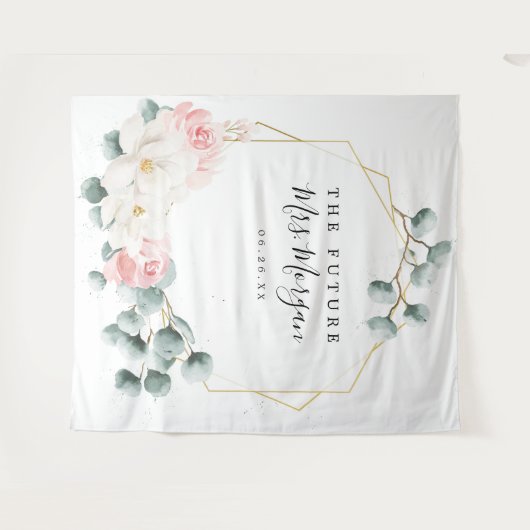 Toekomstige Mrs Bruidsfeest Backdrop Groene Bloeme Wandkleed (Voorkant (horizontaal))