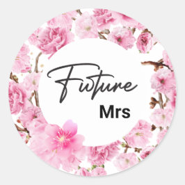 Toekomstige Mrs Bruidsfeest Waterverf Roze Flora Ronde Sticker