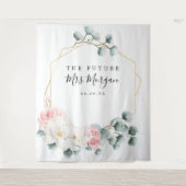 Toekomstige Mrs Bruiloft Backdrop Groene Bloemen Wandkleed (Voorkant)