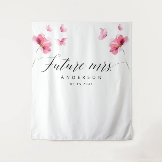 Toekomstige Mrs Butterflies Bloemroze Vrijgezellen Wandkleed (Voorkant)