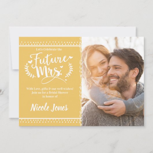 TOEKOMSTIGE MRS Geel Goud Wit Vrijgezellenfeest Fo Kaart (Voorkant)