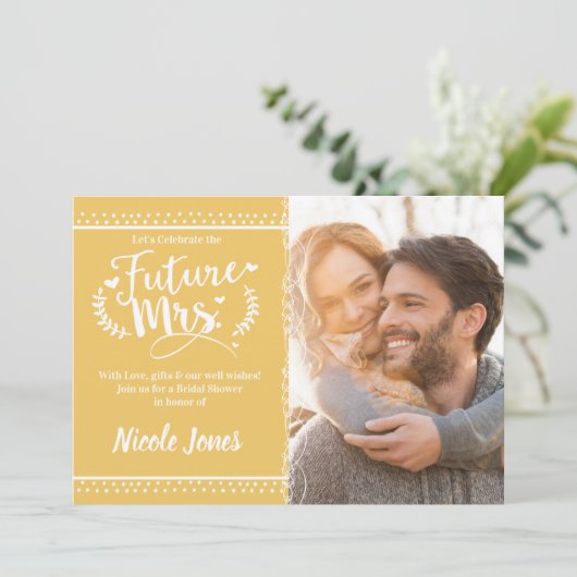 TOEKOMSTIGE MRS Geel Goud Wit Vrijgezellenfeest Fo Kaart (Staand voorkant)