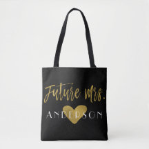 Toekomstige Mrs Gold en Black Wedding Party Bag